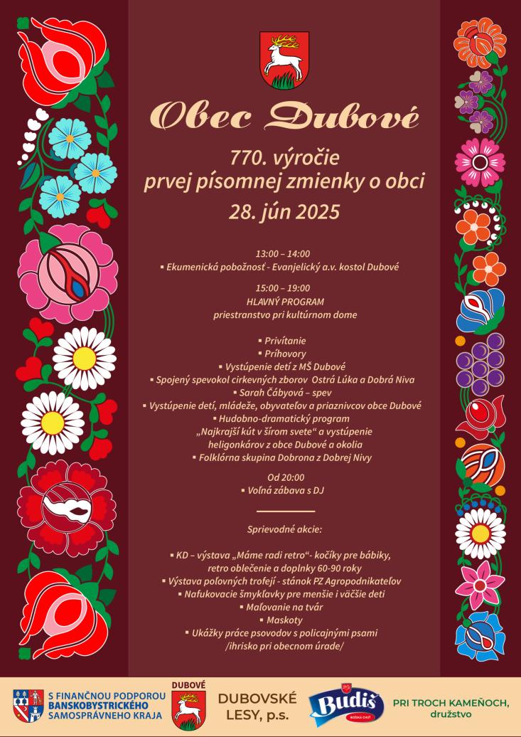 Obec Dubové - oslavy