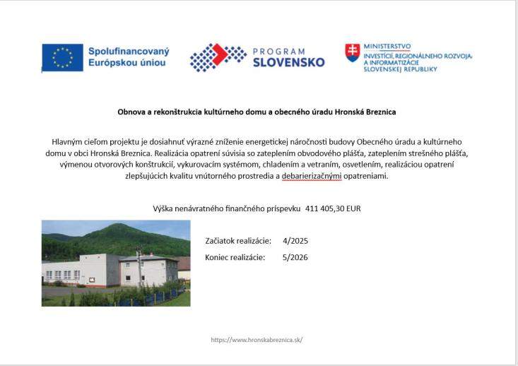 Obnova a&nbsp;rekonštrukcia kultúrneho domu a&nbsp;obecného úradu Hronská Breznica